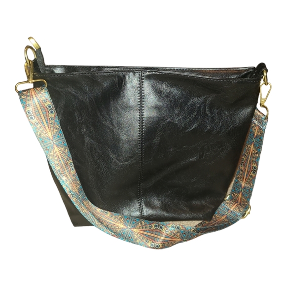 Unbranded Bags Black Vegan Leather Crossbody With Guitar Strap